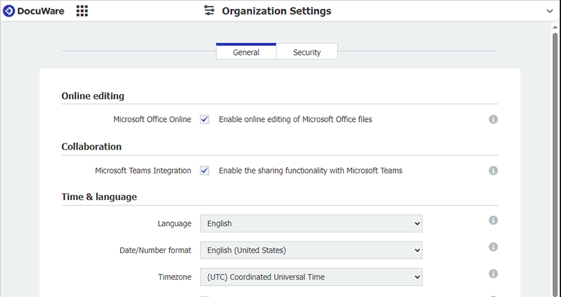 Organization settings